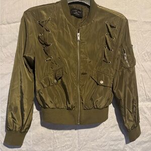 Love Tree Olive Lace-Up Bomber Jacket